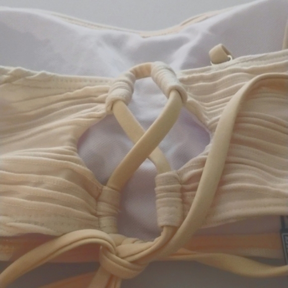 ZAFUL Women Textured Bandeau Bikini Top Lace up Strapless Swimsuit Solid Color 6 - Picture 11 of 12